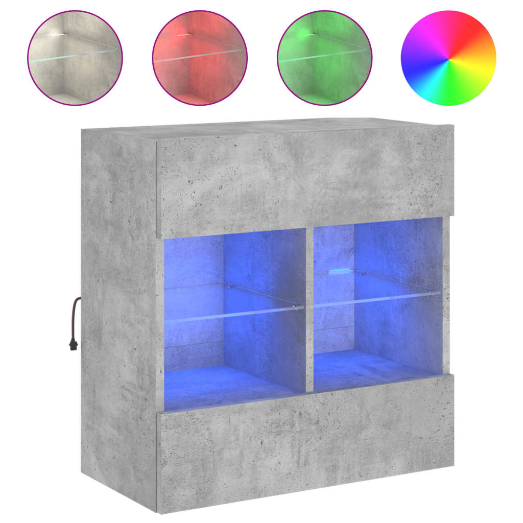vidaXL TV Wall Cabinet with LED Lights Concrete Grey 58,5x30x60,5 cm 2