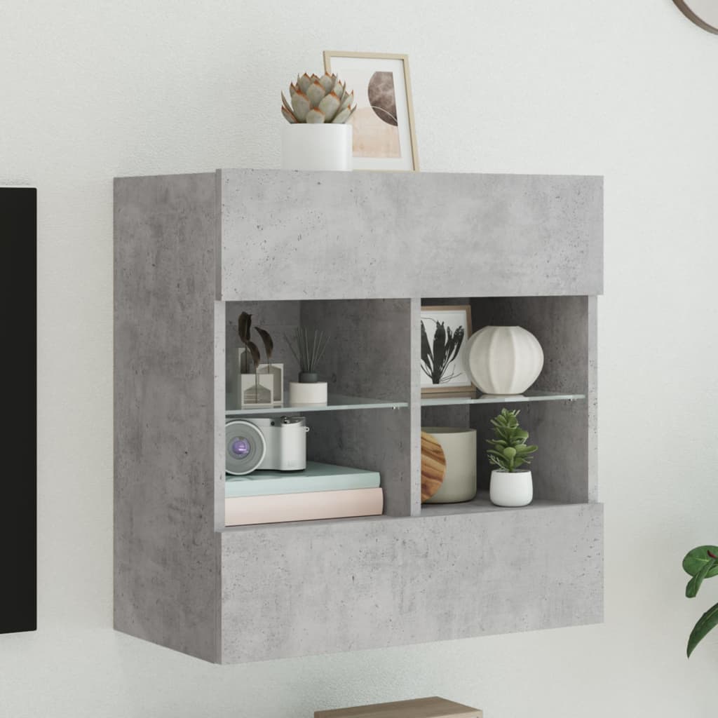 vidaXL TV Wall Cabinet with LED Lights Concrete Grey 58,5x30x60,5 cm 1