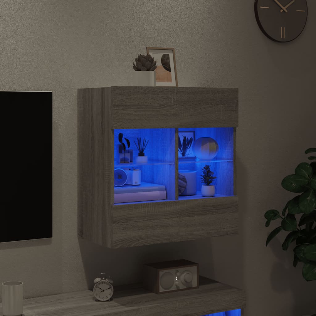 vidaXL TV Wall Cabinet with LED Lights Grey Sonoma 58,5x30x60,5 cm 3