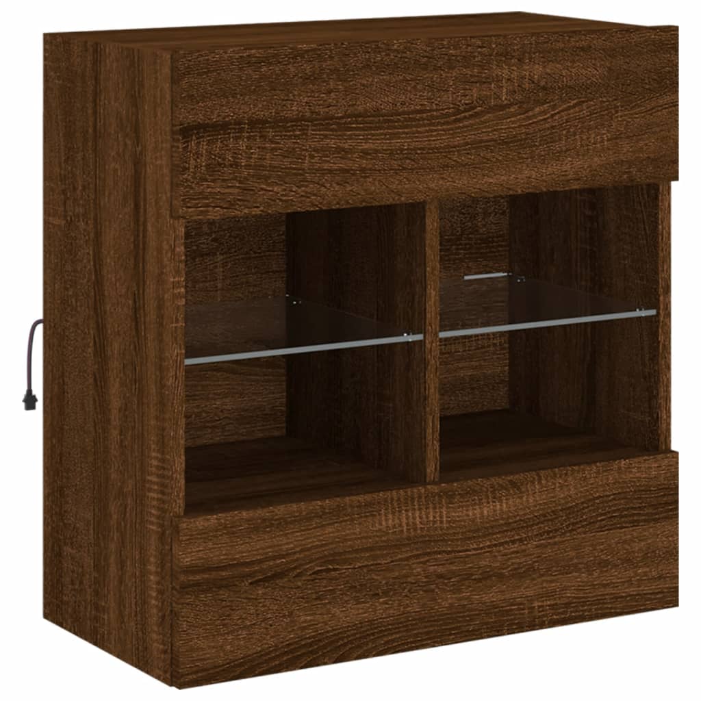 vidaXL TV Wall Cabinet with LED Lights Brown Oak 58,5x30x60,5 cm 5