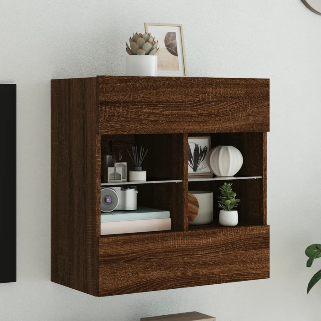 vidaXL TV Wall Cabinet with LED Lights Brown Oak 58,5x30x60,5 cm 1