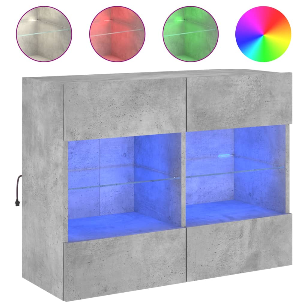 vidaXL TV Wall Cabinet with LED Lights Concrete Grey 78,5x30x60,5 cm 2