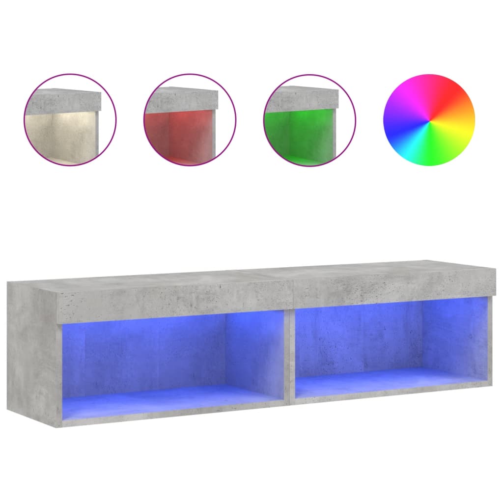 vidaXL TV Cabinets with LED Lights 2 pcs Concrete Grey 60x30x30 cm 2