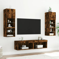 vidaXL TV Cabinets with LED Lights 2 pcs Smoked Oak 60x30x30 cm 4