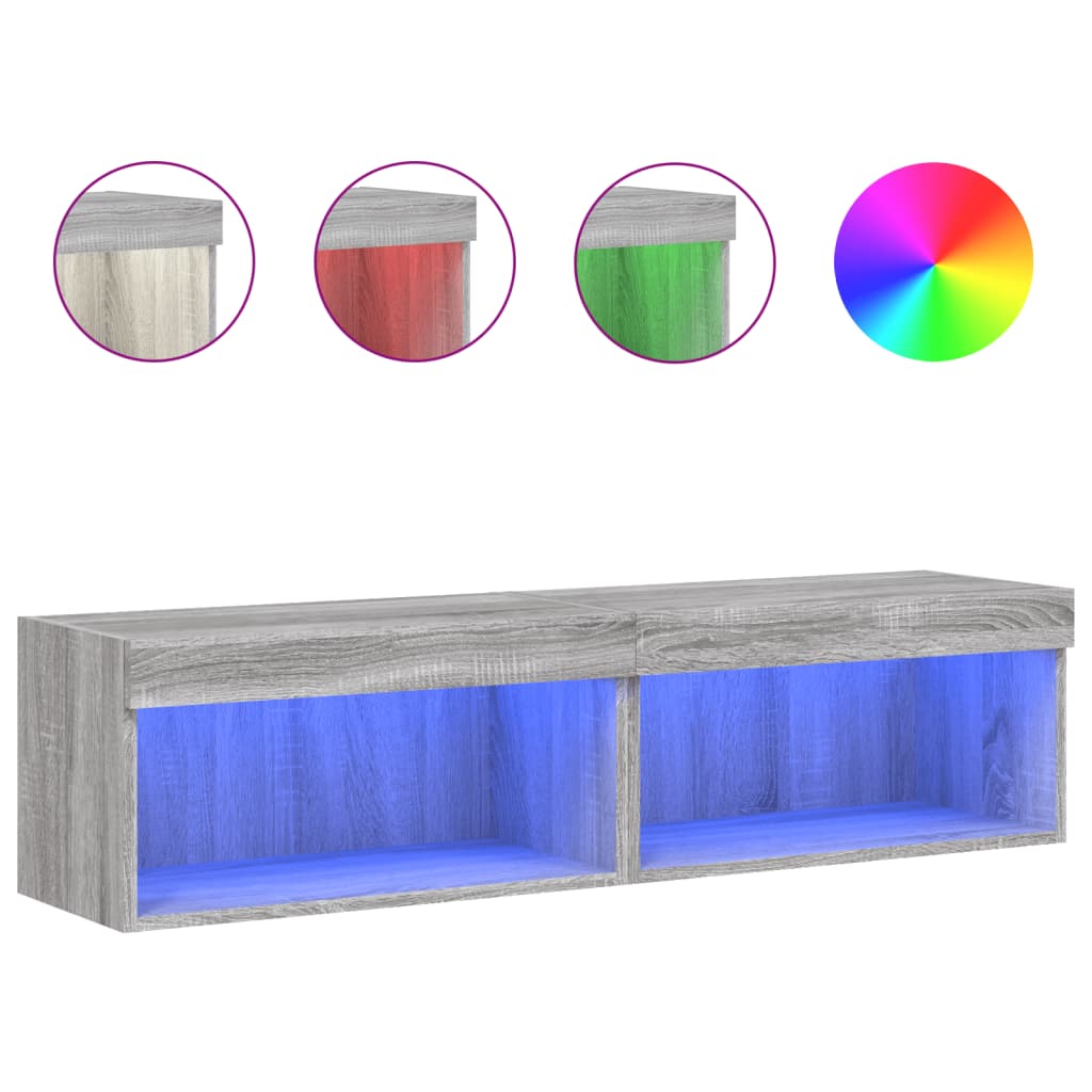 vidaXL TV Cabinets with LED Lights 2 pcs Grey Sonoma 60x30x30 cm 2