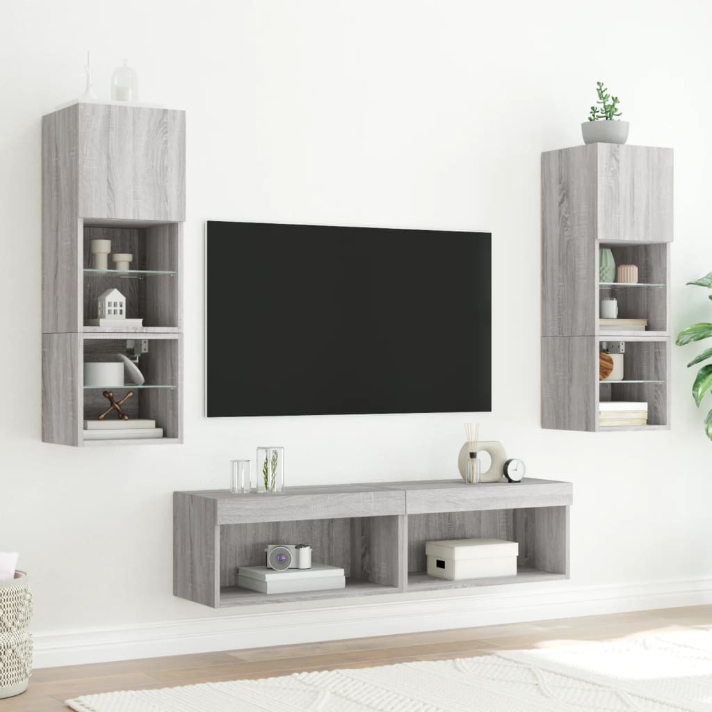vidaXL TV Cabinets with LED Lights 2 pcs Grey Sonoma 60x30x30 cm 3
