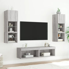 vidaXL TV Cabinets with LED Lights 2 pcs Grey Sonoma 60x30x30 cm 3