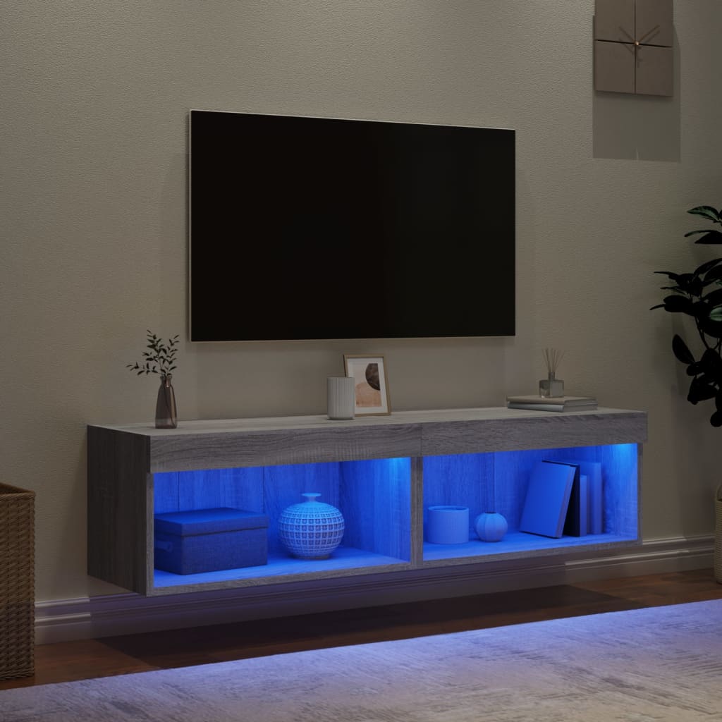 vidaXL TV Cabinets with LED Lights 2 pcs Grey Sonoma 60x30x30 cm 4