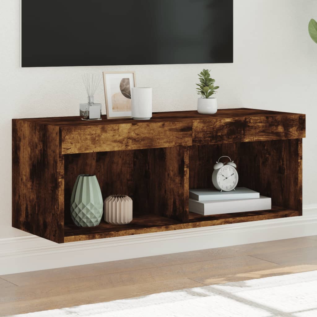 TV Cabinet with LED Lights 80x30x30 cm 1 Width 80 cm Smoked oak