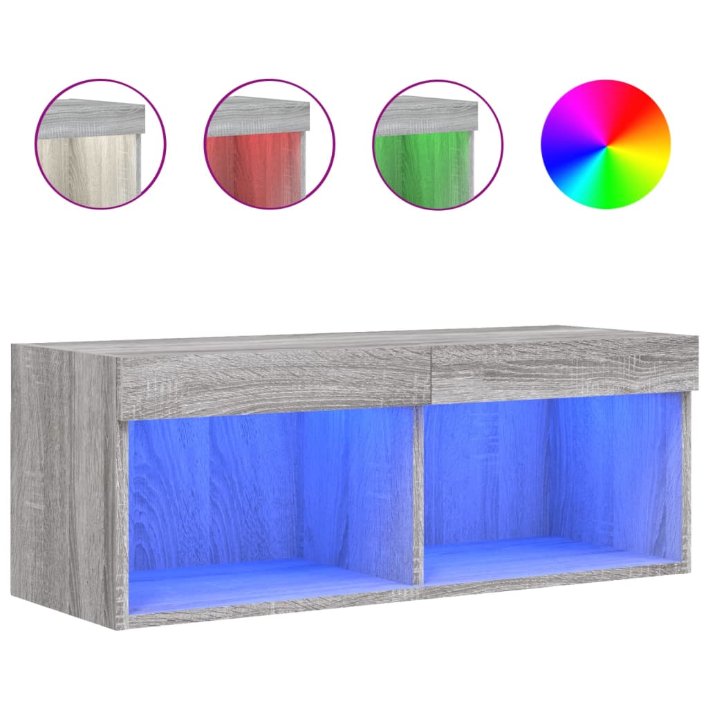 vidaXL TV Cabinet with LED Lights Grey Sonoma 80x30x30 cm 2