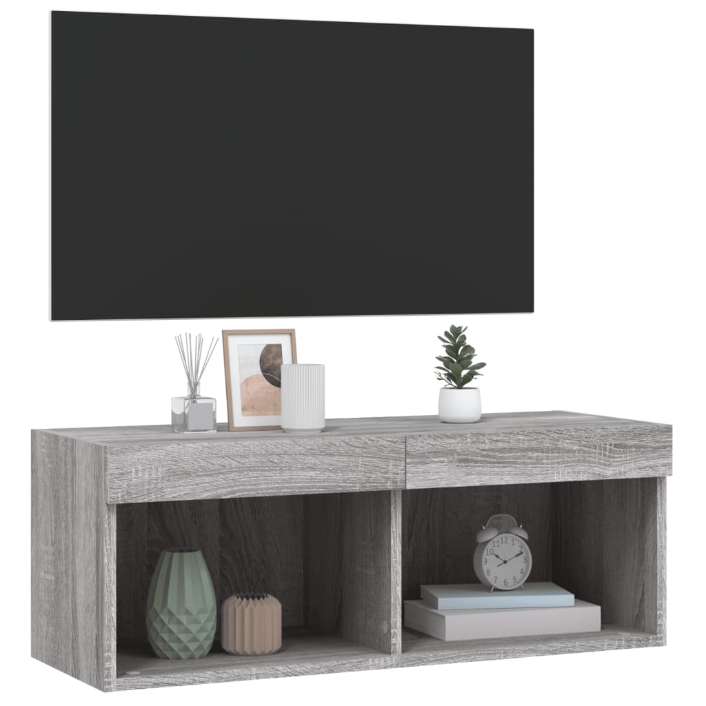 vidaXL TV Cabinet with LED Lights Grey Sonoma 80x30x30 cm 6