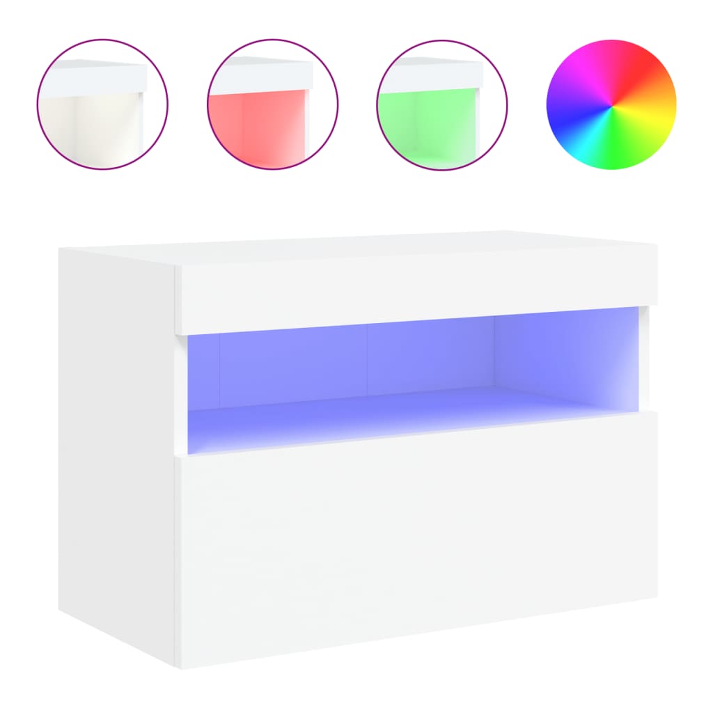 vidaXL TV Wall Cabinet with LED Lights White 60x30x40 cm 2