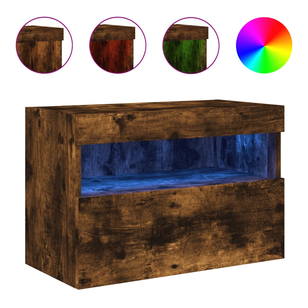 vidaXL TV Wall Cabinet with LED Lights Smoked Oak 60x30x40 cm 2