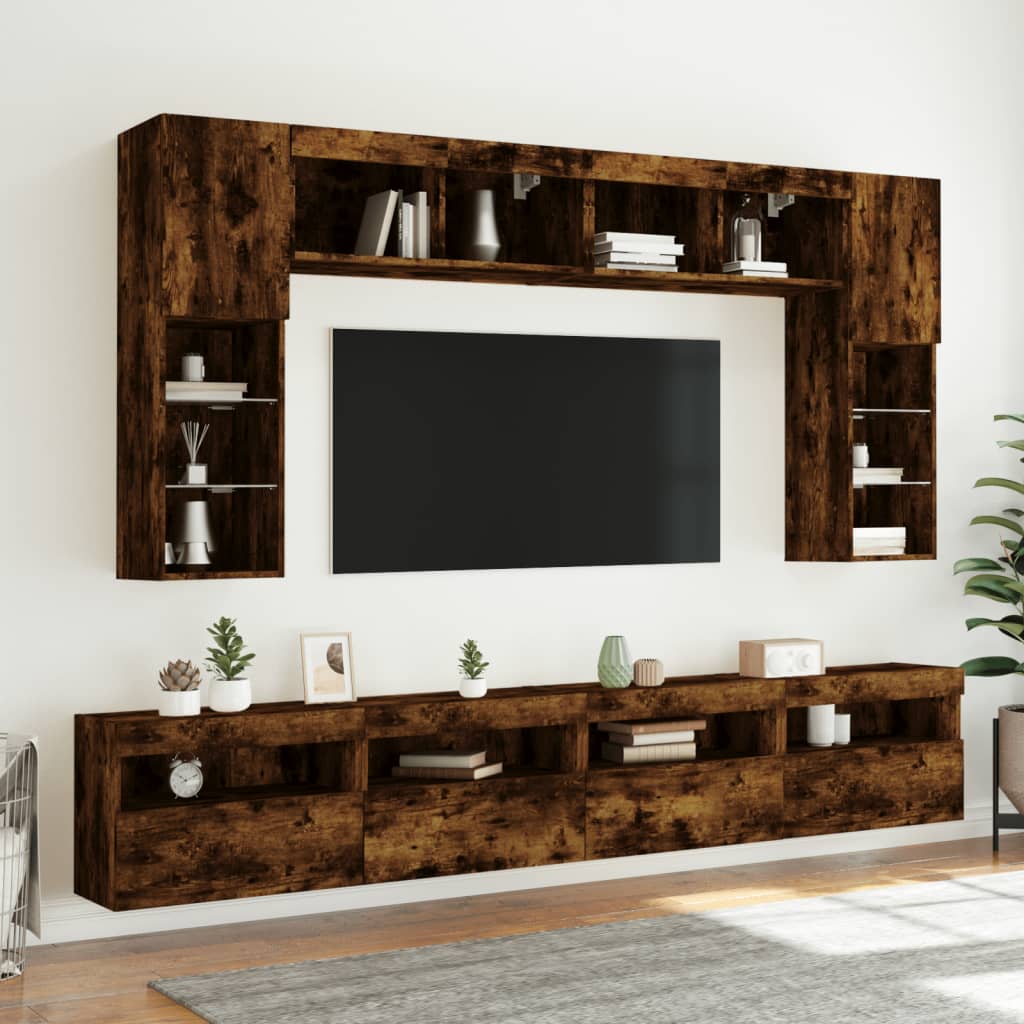 vidaXL TV Wall Cabinet with LED Lights Smoked Oak 60x30x40 cm 6