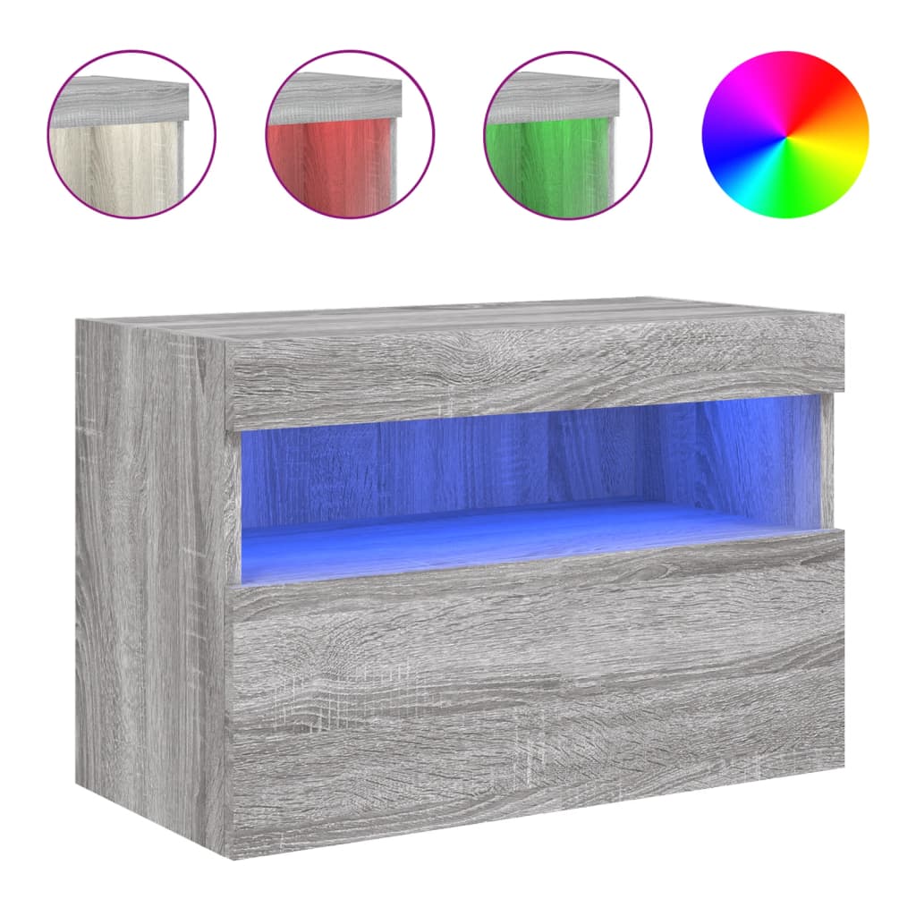 vidaXL TV Wall Cabinet with LED Lights Grey Sonoma 60x30x40 cm 2