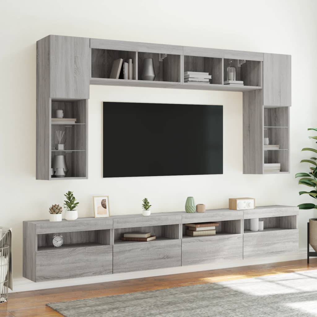 vidaXL TV Wall Cabinet with LED Lights Grey Sonoma 60x30x40 cm 6