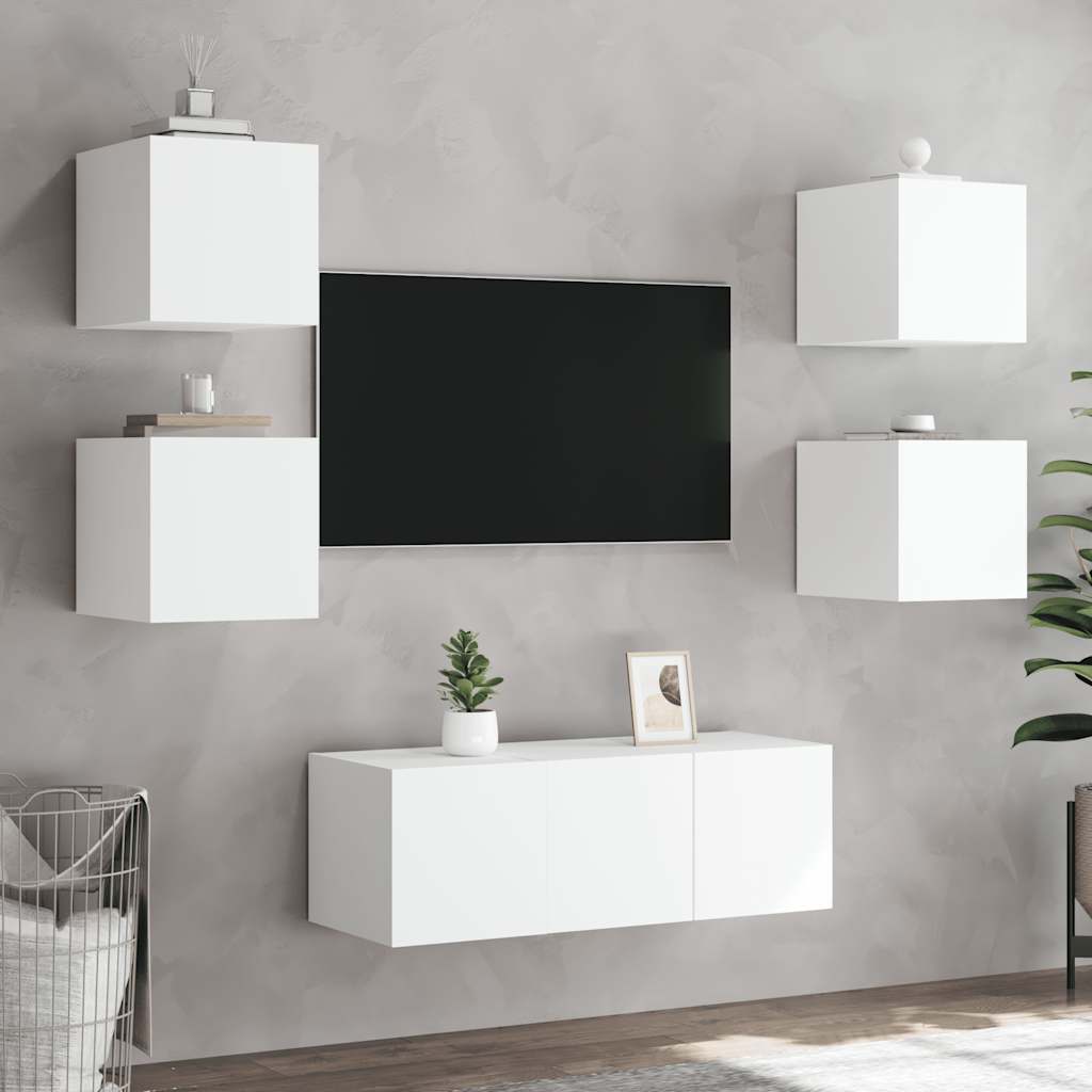 vidaXL TV Wall Cabinets with LED Lights 2 pcs White 30.5x35x30 cm 5