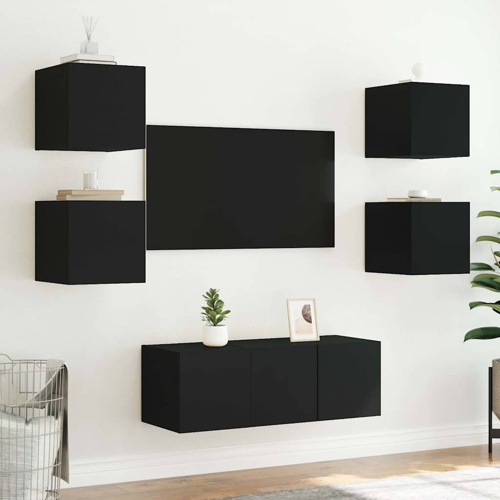 vidaXL TV Wall Cabinets with LED Lights 2 pcs Black 30.5x35x30 cm 5