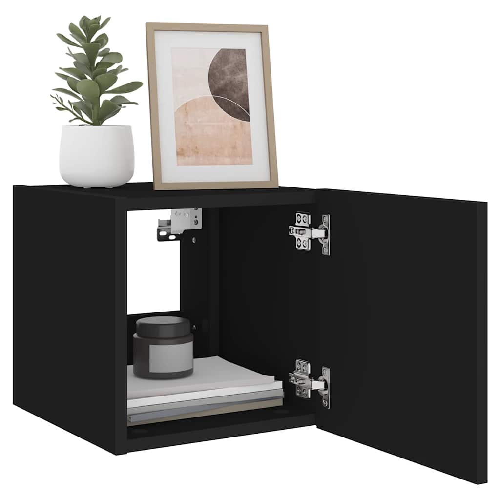 vidaXL TV Wall Cabinets with LED Lights 2 pcs Black 30.5x35x30 cm 6