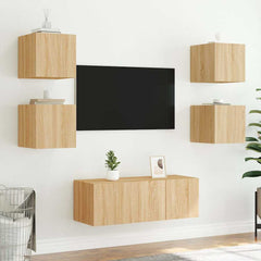 vidaXL TV Wall Cabinets with LED Lights 2 pcs Sonoma Oak 30.5x35x30 cm 5
