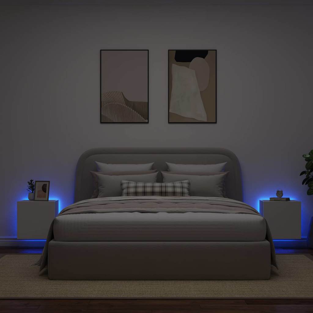 TV Wall Cabinets with LED Lights 40.5x35x40 cm 2 pcs White