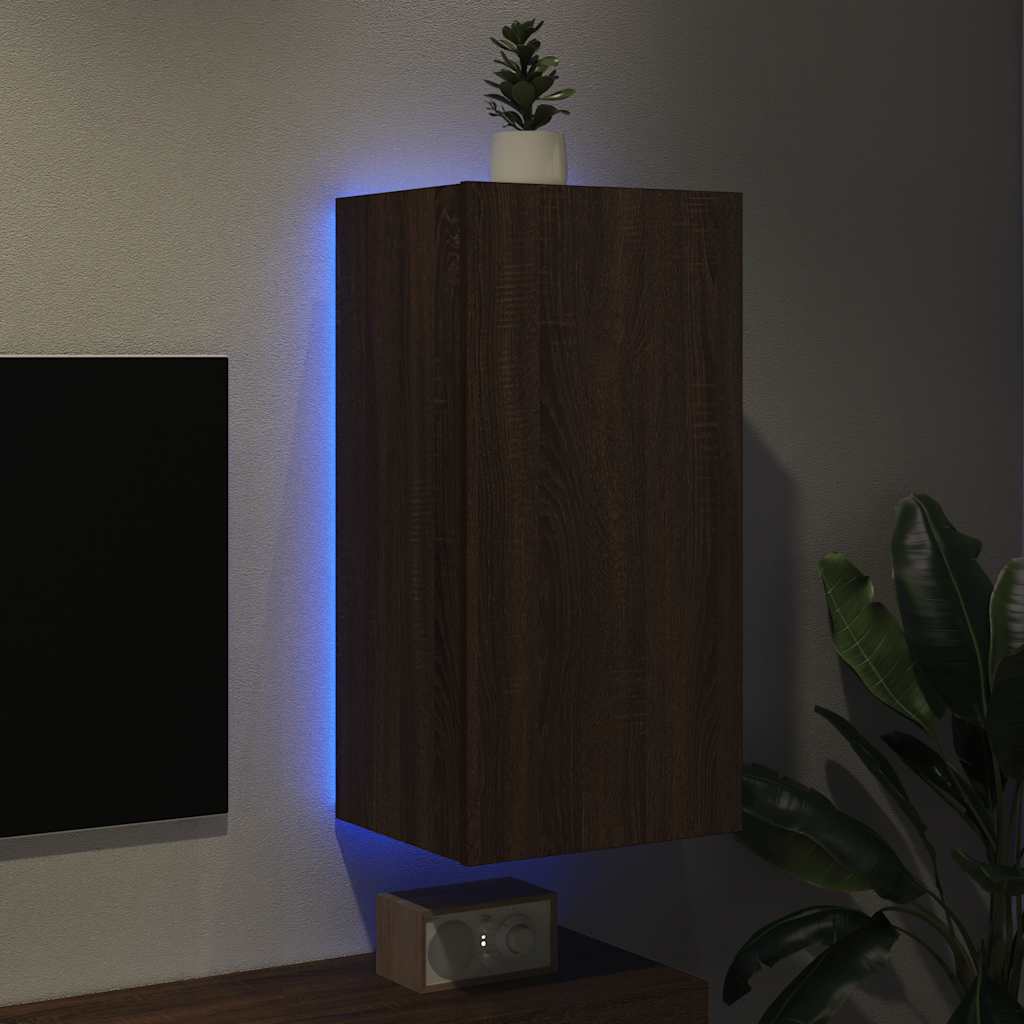 vidaXL TV Wall Cabinet with LED Lights Brown Oak 40.5x35x80 cm 3