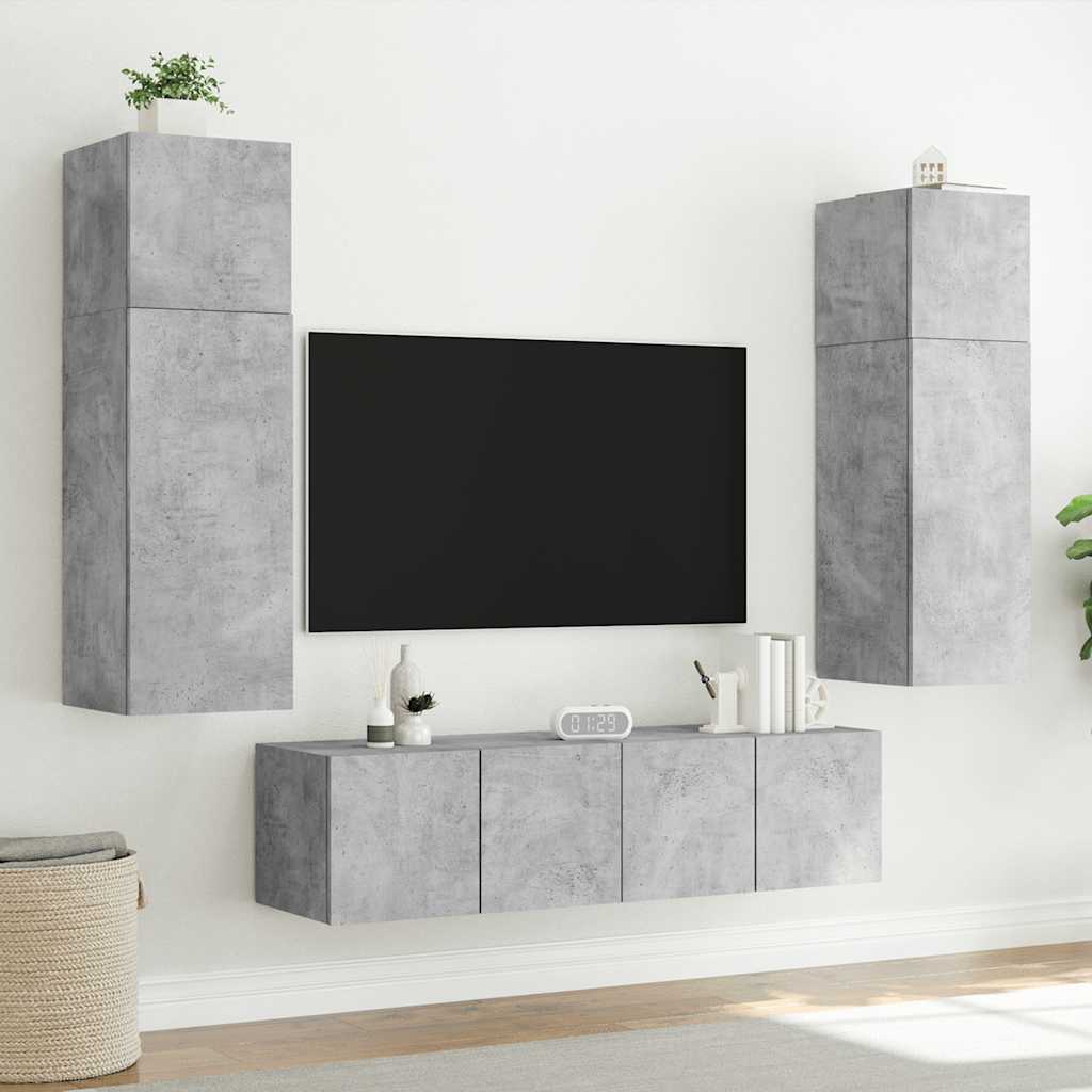 TV Wall Cabinets with LED Lights 80x35x31 cm 2 pcs Concrete grey