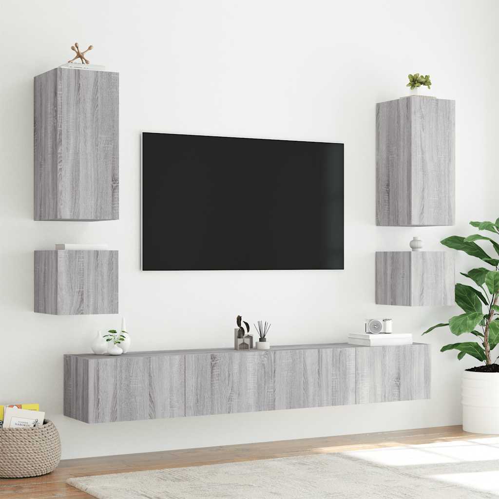 vidaXL TV Wall Cabinet with LED Lights Grey Sonoma 100x35x31 cm 6