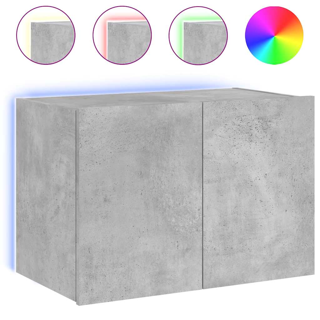 vidaXL TV Wall Cabinet with LED Lights Concrete Grey 60x35x41 cm 2