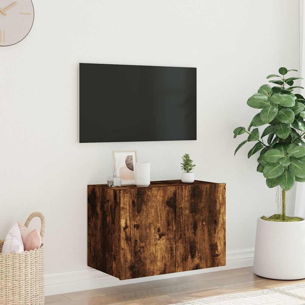 vidaXL TV Wall Cabinet with LED Lights Smoked Oak 60x35x41 cm 5