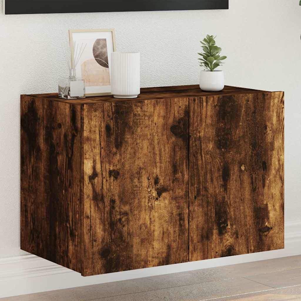 vidaXL TV Wall Cabinet with LED Lights Smoked Oak 60x35x41 cm 1