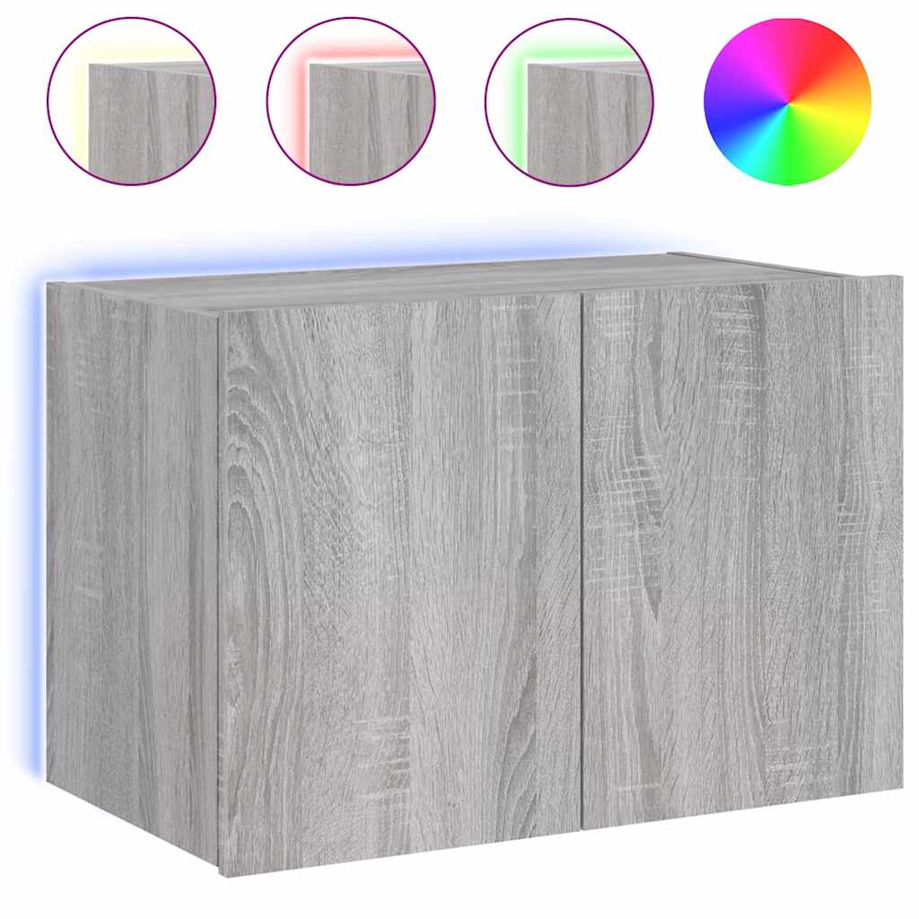 vidaXL TV Wall Cabinet with LED Lights Grey Sonoma 60x35x41 cm 2