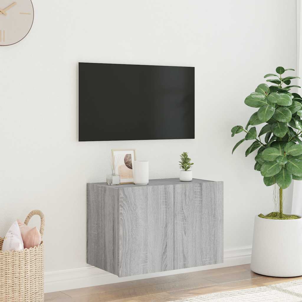 vidaXL TV Wall Cabinet with LED Lights Grey Sonoma 60x35x41 cm 4
