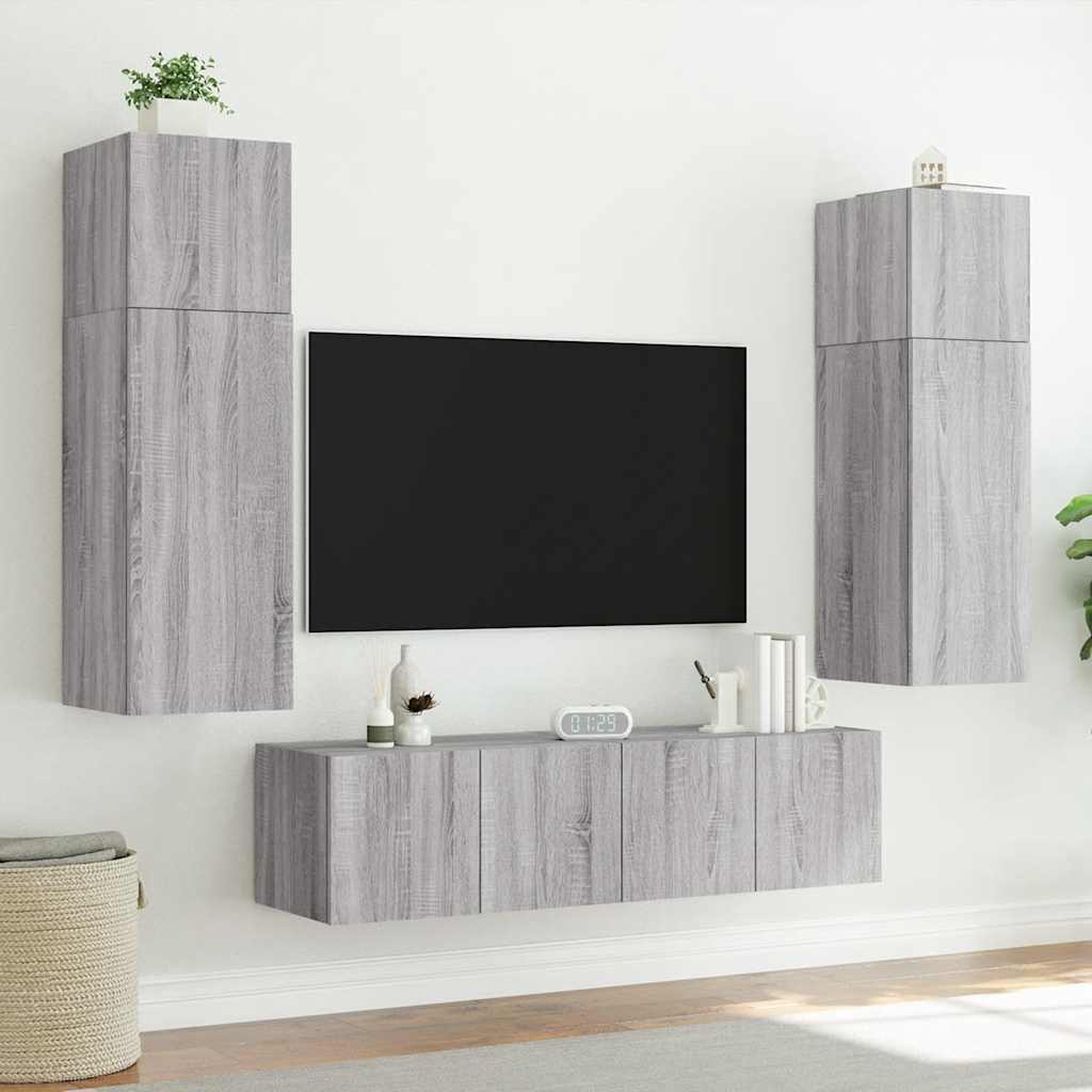 vidaXL TV Wall Cabinet with LED Lights Grey Sonoma 60x35x41 cm 5