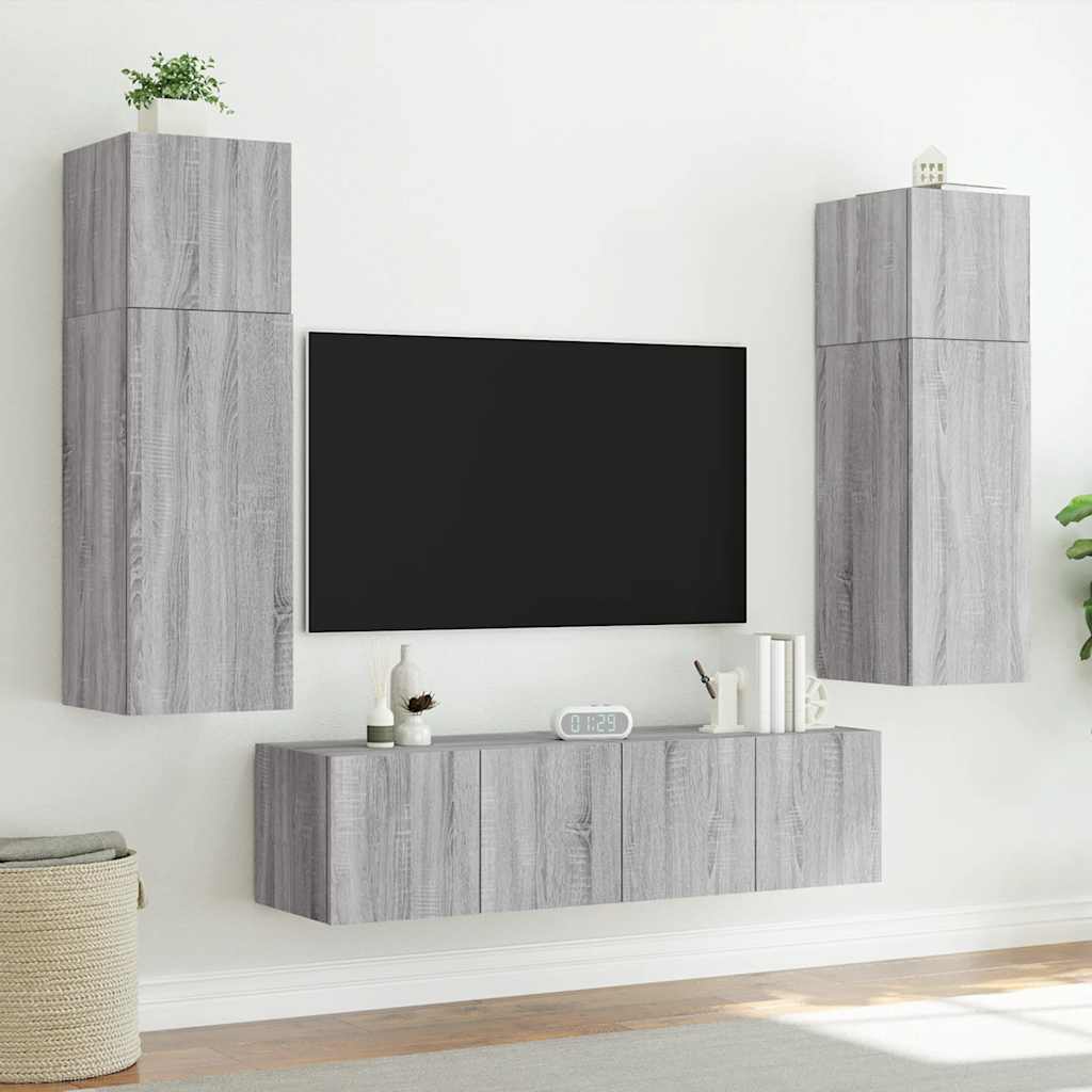 vidaXL TV Wall Cabinets with LED Lights 2 pcs Grey Sonoma 60x35x41 cm 6