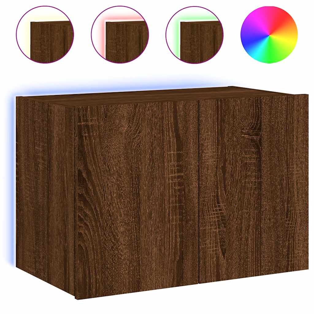 vidaXL TV Wall Cabinet with LED Lights Brown Oak 60x35x41 cm 2