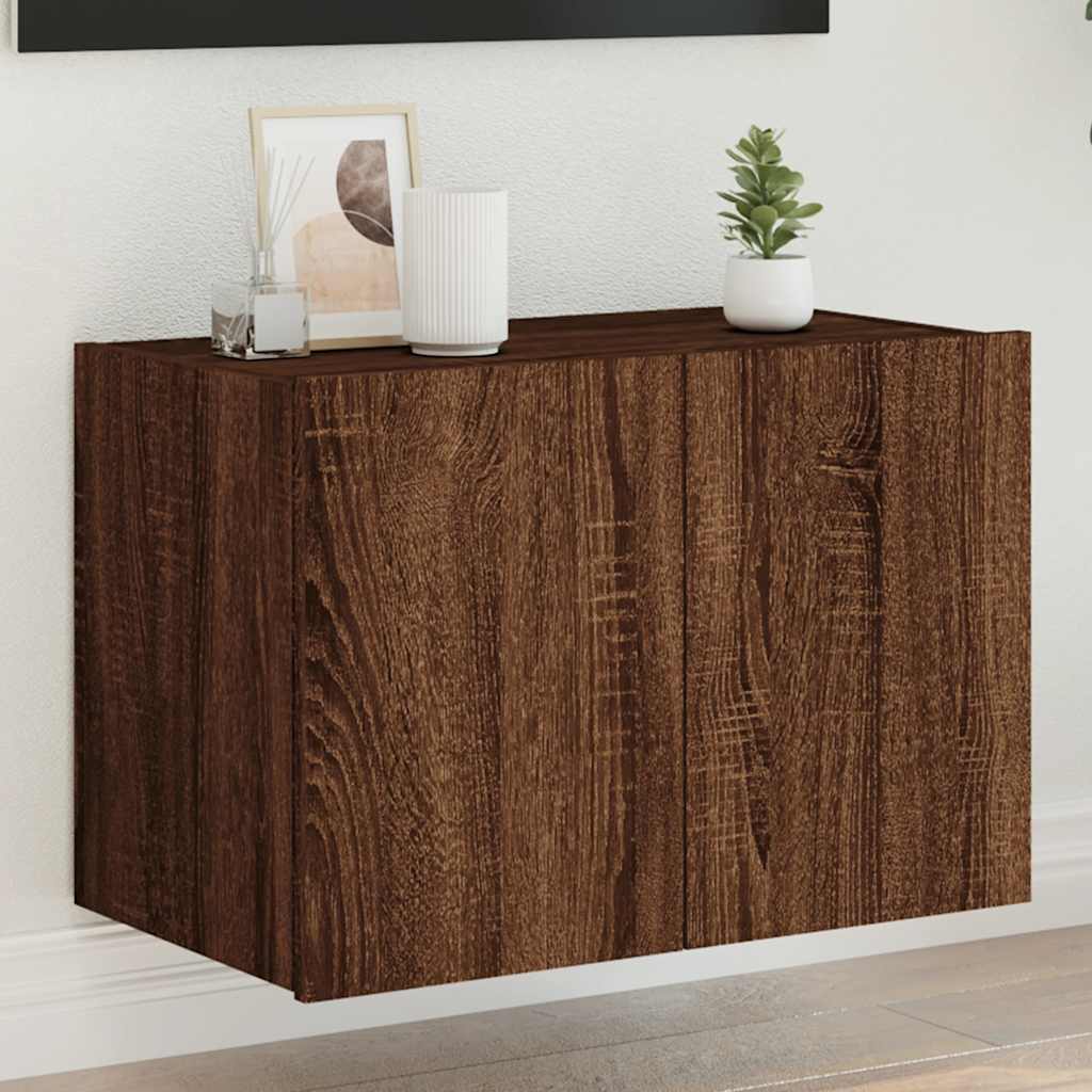 vidaXL TV Wall Cabinet with LED Lights Brown Oak 60x35x41 cm 1
