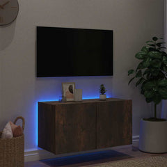 vidaXL TV Wall Cabinet with LED Lights Smoked Oak 80x35x41 cm 4