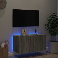 vidaXL TV Wall Cabinet with LED Lights Grey Sonoma 80x35x41 cm 4