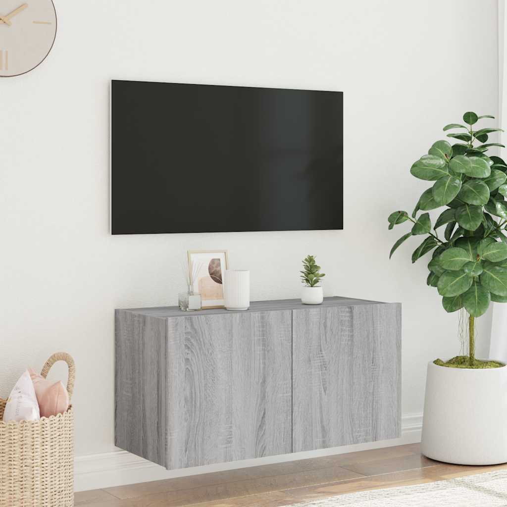 vidaXL TV Wall Cabinet with LED Lights Grey Sonoma 80x35x41 cm 5