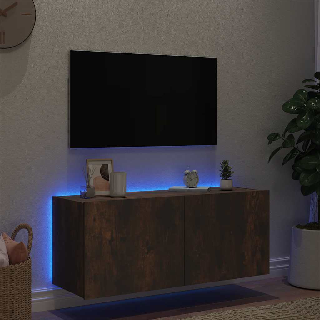 TV Wall Cabinet with LED Lights 1 Width 100 cm Smoked oak 41 cm