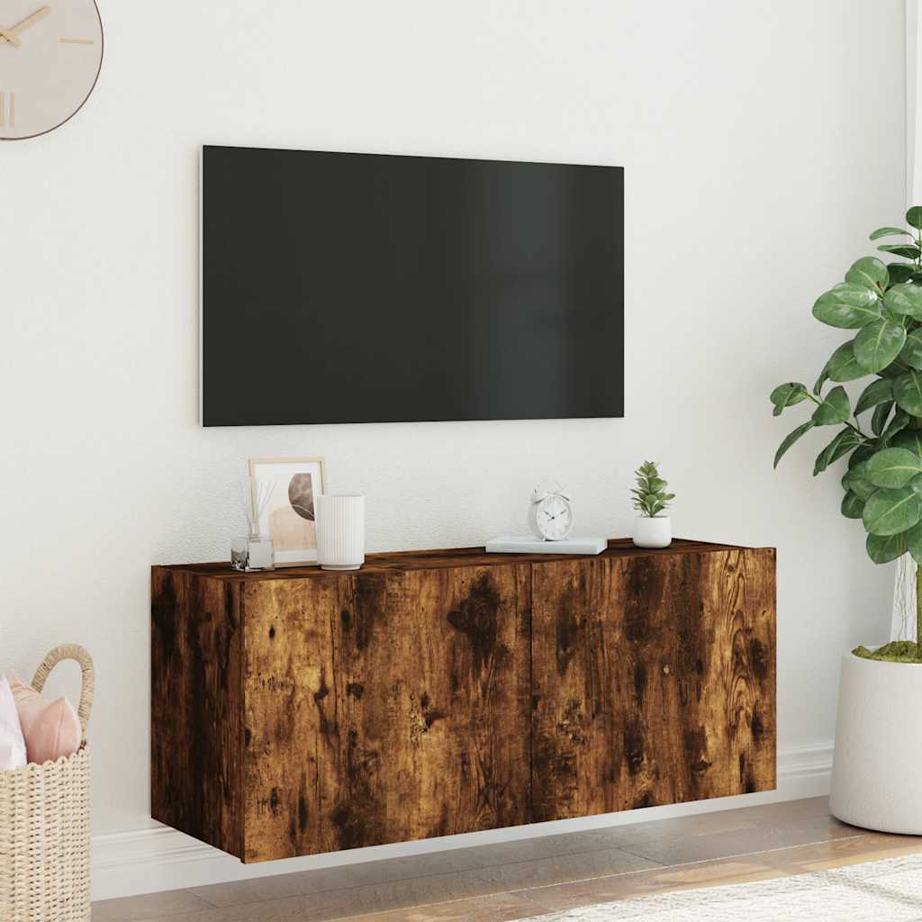 vidaXL TV Wall Cabinet with LED Lights Smoked Oak 100x35x41 cm 5