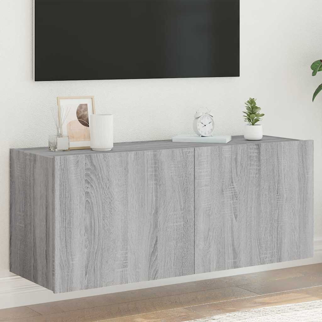 vidaXL TV Wall Cabinet with LED Lights Width 100 cm