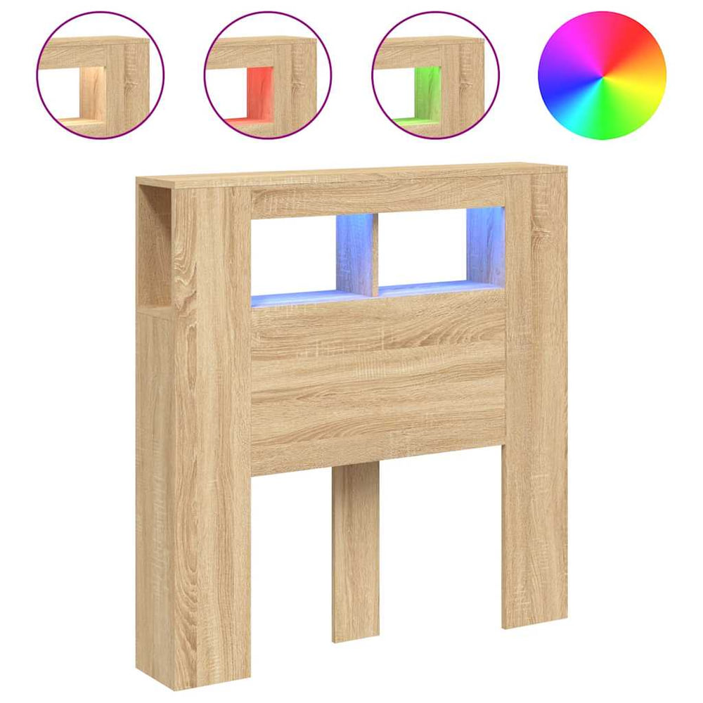 LED Headboard 100x18.5x103.5 cm Engineered Wood Sonoma Oak 100 x 103.5 cm