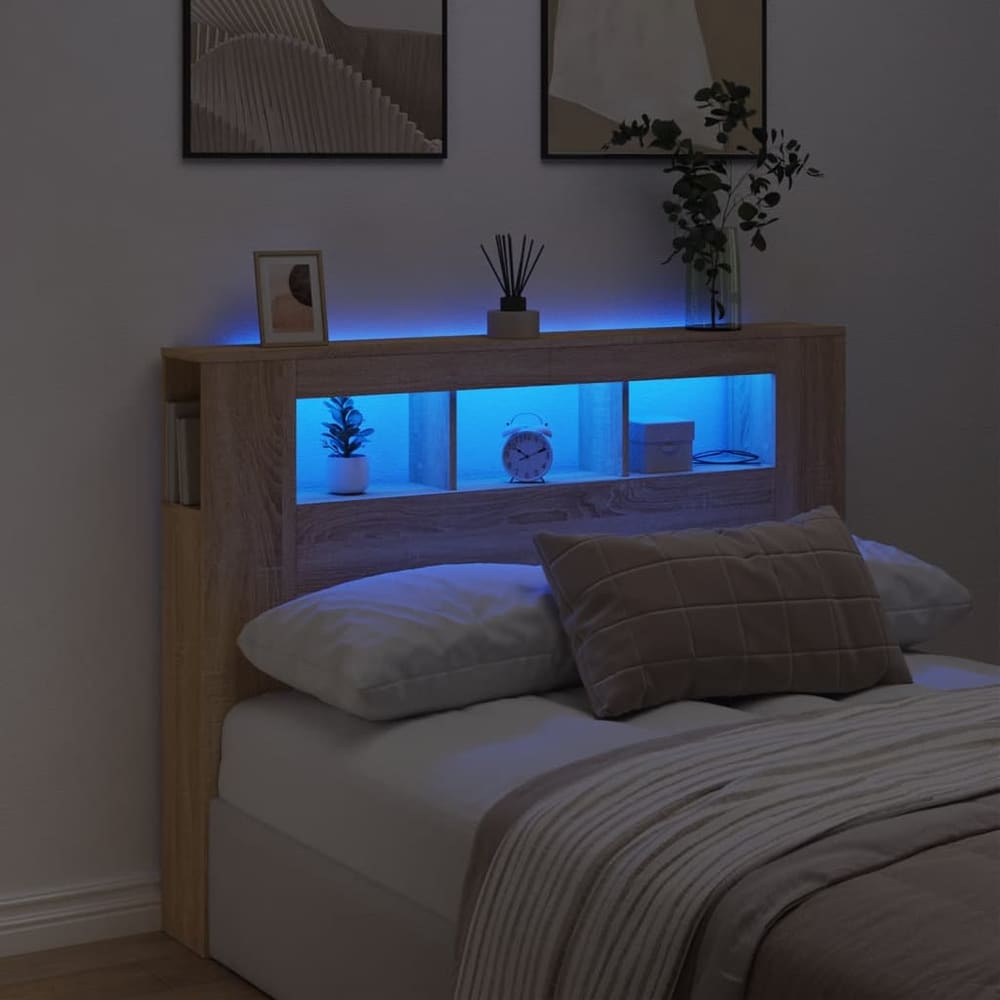LED Headboard 100x18.5x103.5 cm Engineered Wood Sonoma Oak 140 x 103.5 cm