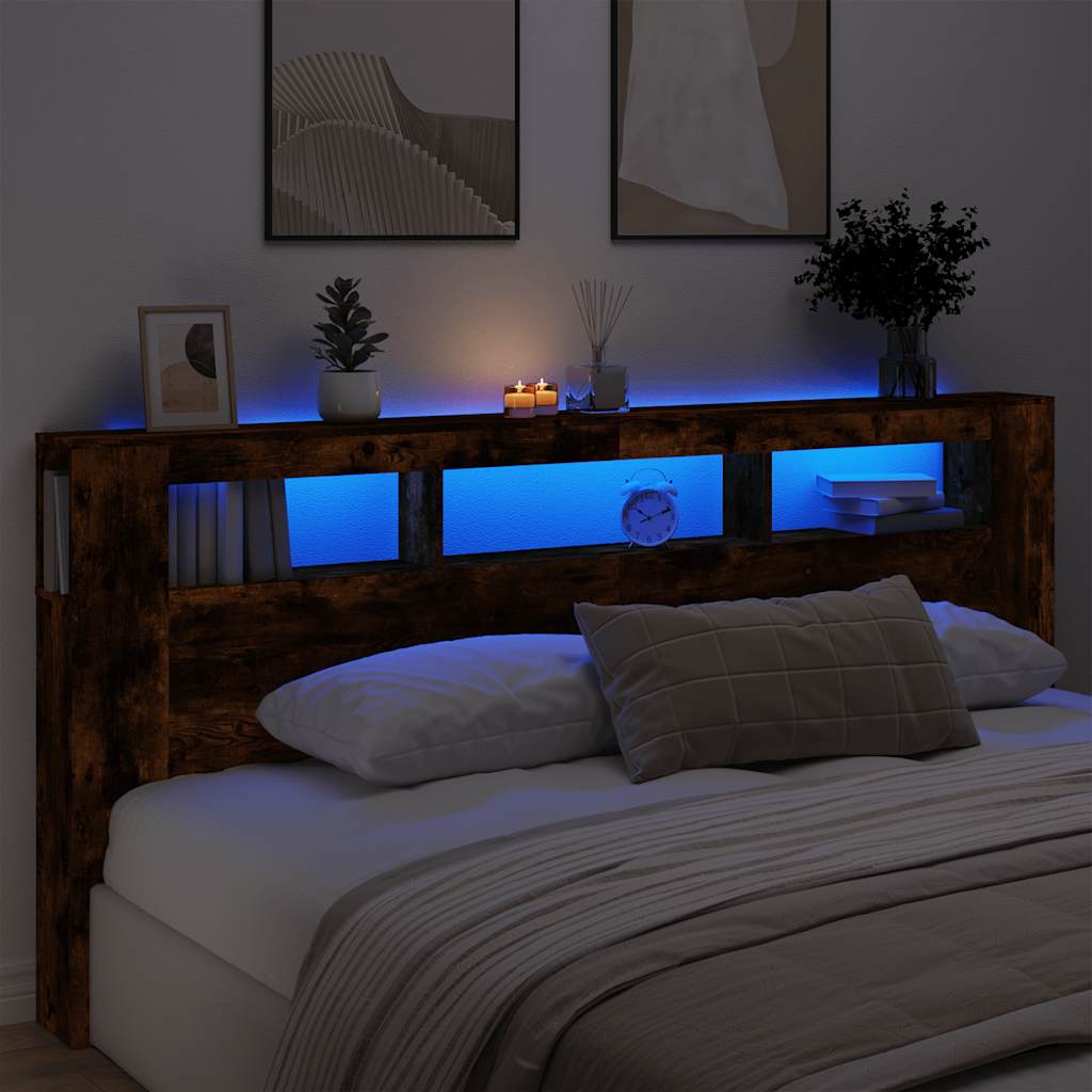 LED Headboard 100x18.5x103.5 cm Engineered Wood Smoked Oak 220 x 103.5 cm