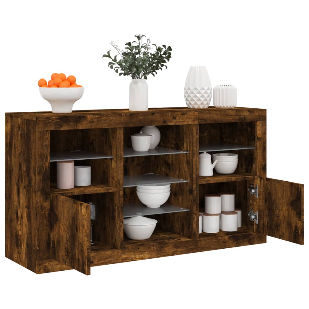 Sideboard with LED Lights 123x37x67 cm Smoked oak
