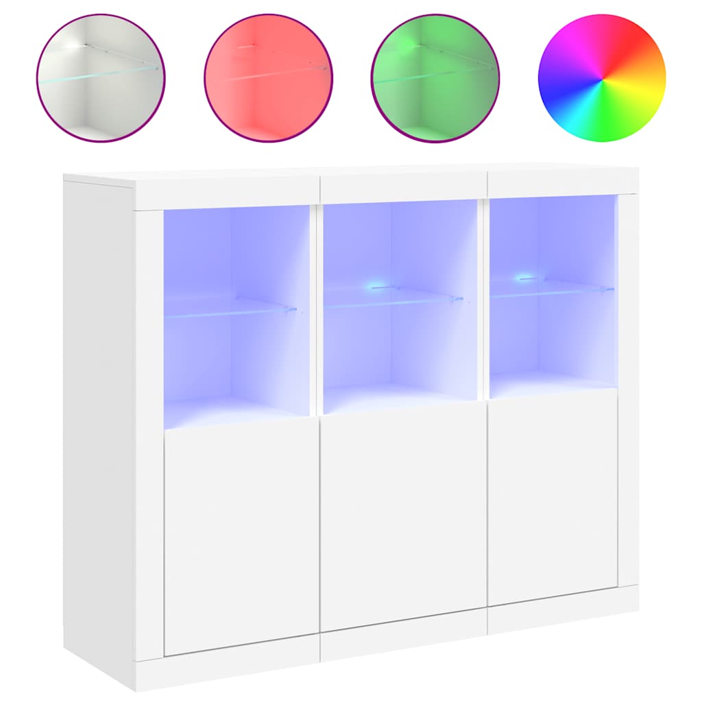 Sideboards with LED Lights 3 pcs Engineered Wood White