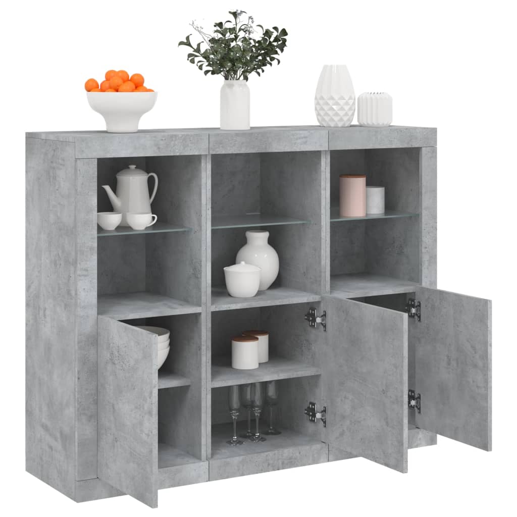 Sideboards with LED Lights 3 pcs Engineered Wood Concrete grey