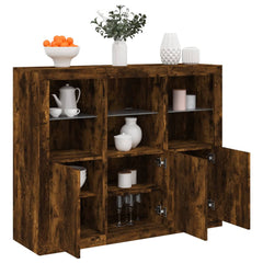 Sideboards with LED Lights 3 pcs Engineered Wood Smoked oak